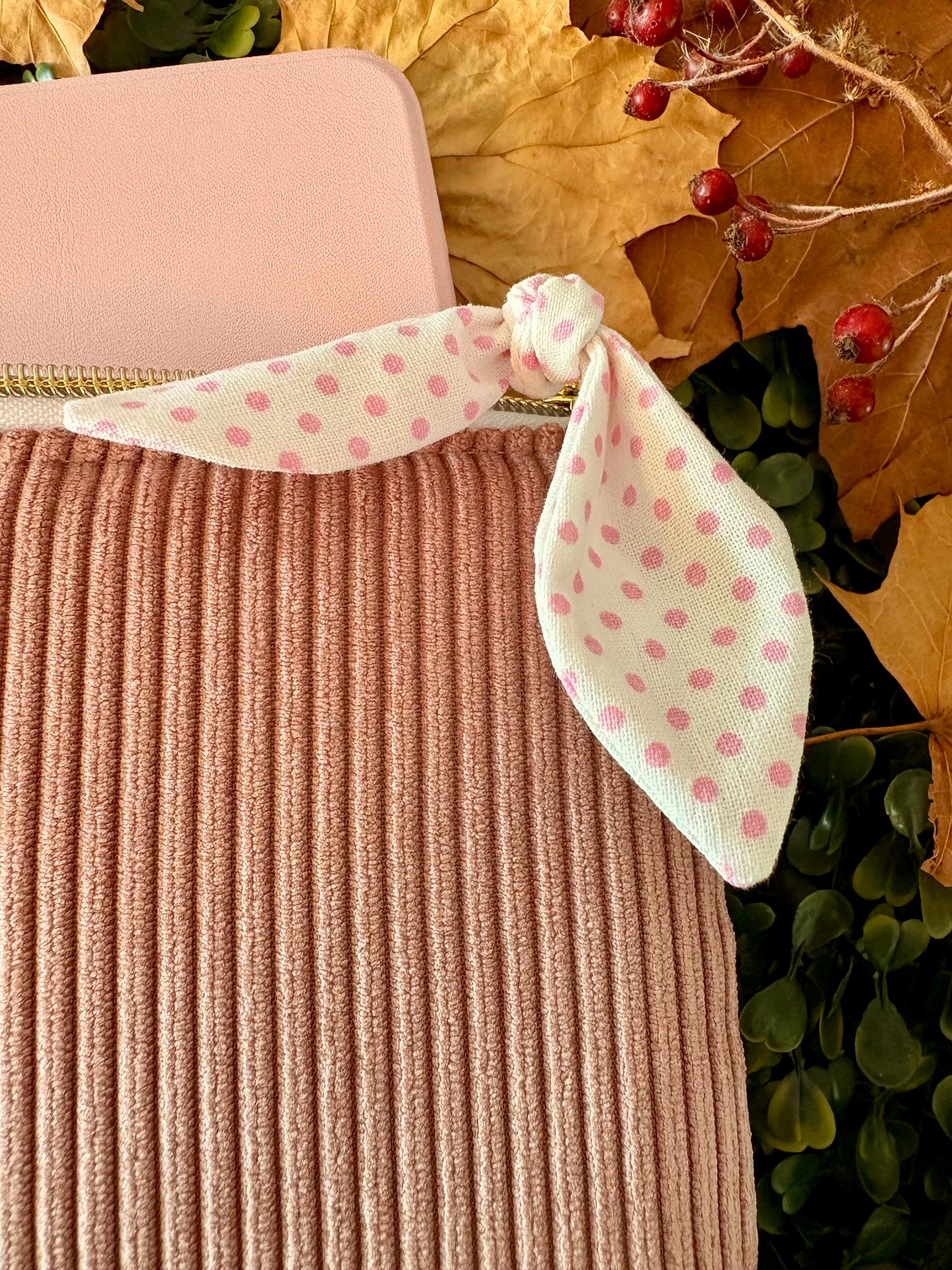Quilted Kindle Sleeve: Pink corduroy with polka dot bow E - reader Cover - All About Bags Co