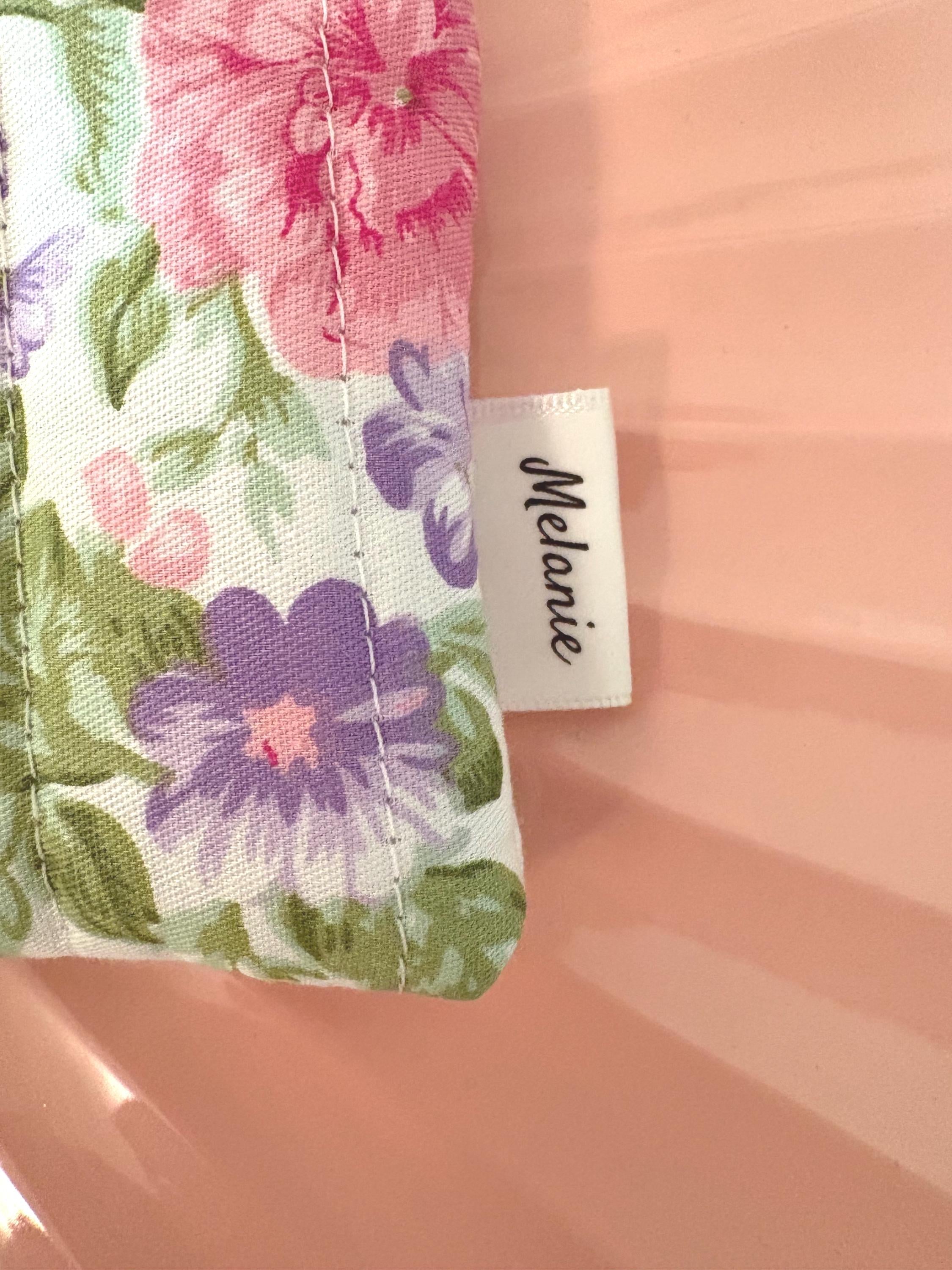 Quilted Personalized Book Sleeve: Pink Corduroy with Rifle Paper Co Floral Pocket - All About Bags Co