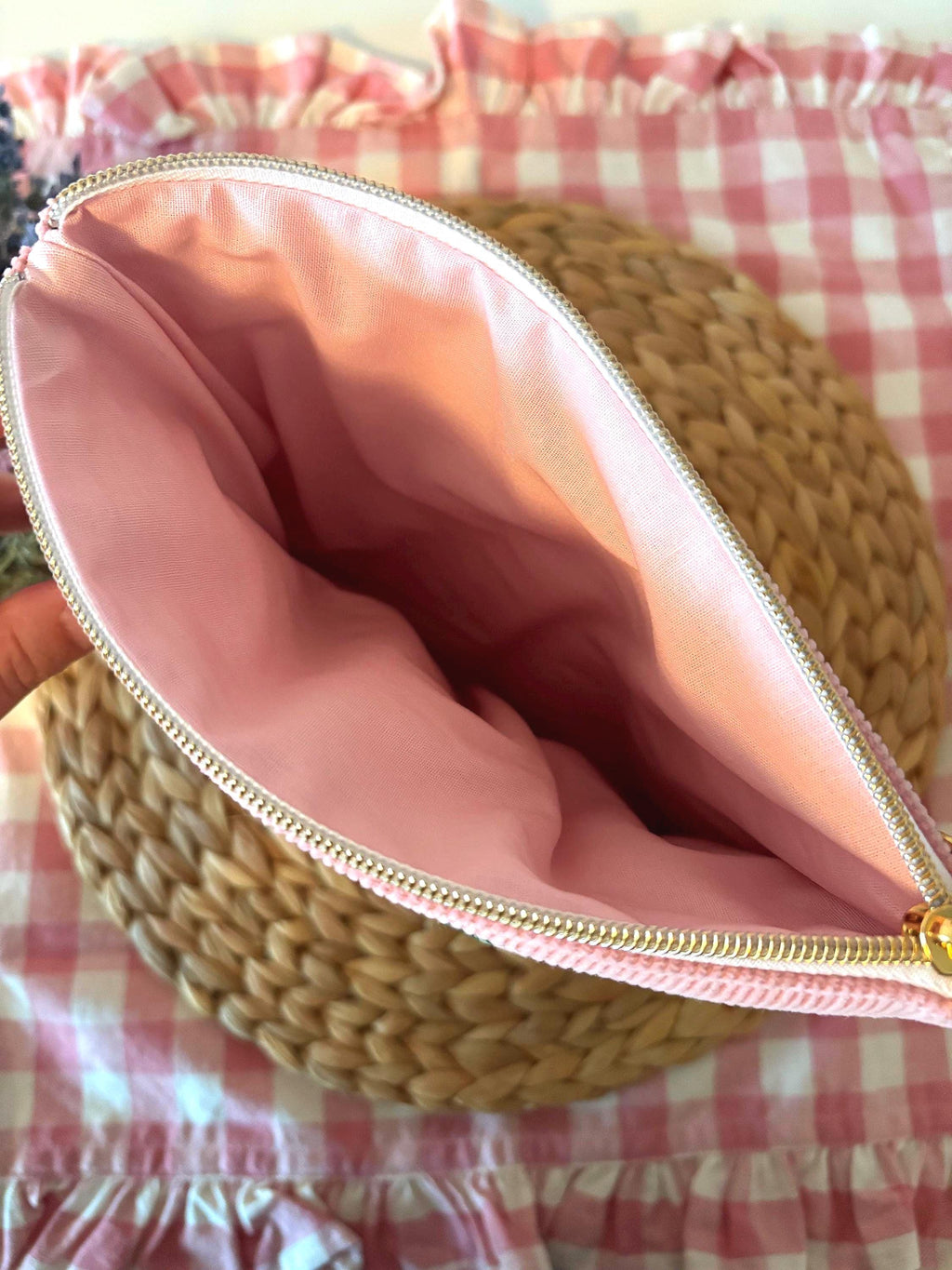 Quilted Personalized Book Sleeve: Pink Corduroy with Rifle Paper Co Floral Pocket - All About Bags Co
