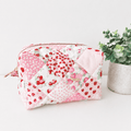 Quilted strawberry patchwork Makeup Bag with water-resistant lining - All About Bags Co
