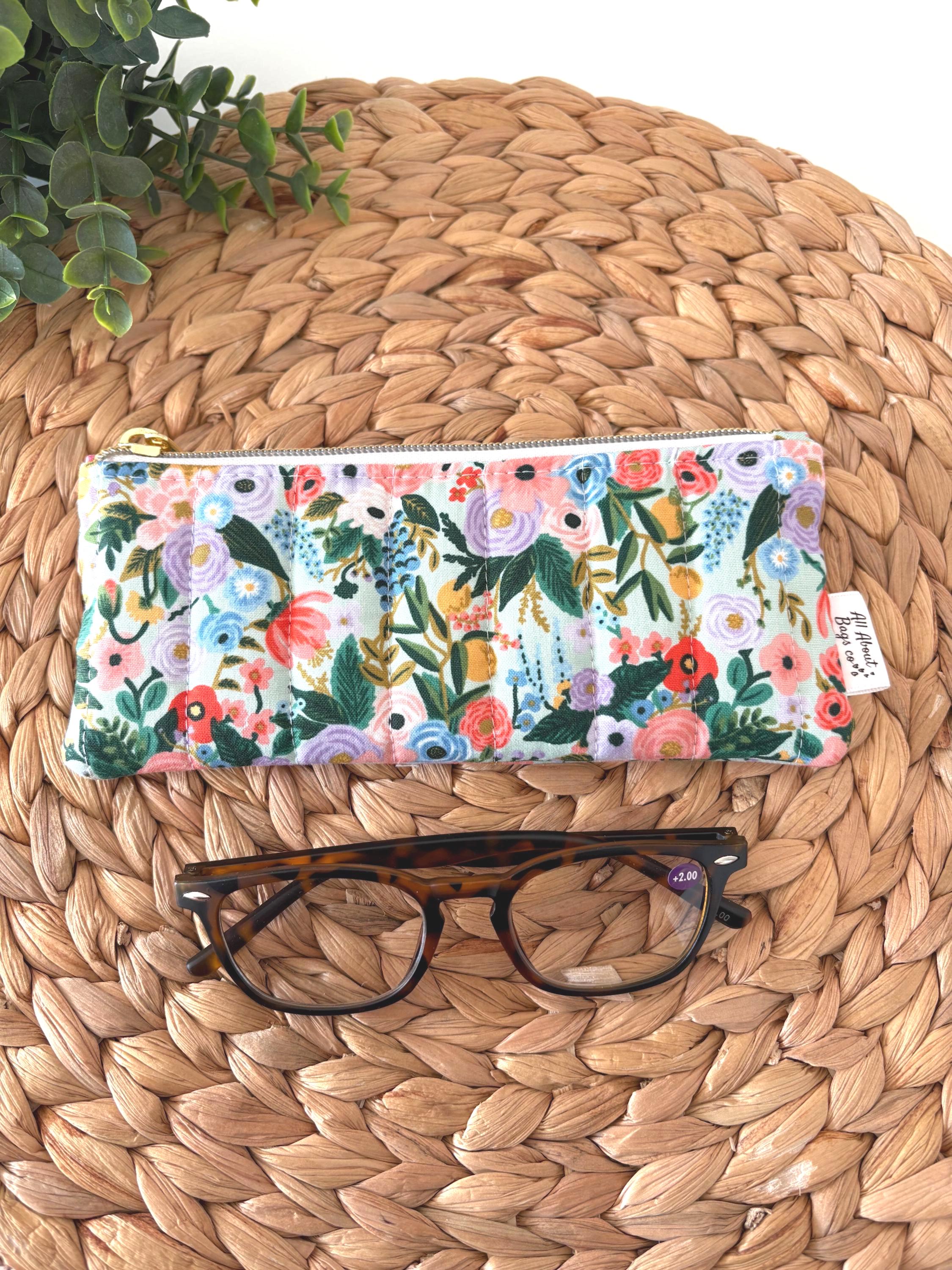 Quilted Sunglasses case: Strawberry Patchwork Pencil case, reading glasses zipper pouch - All About Bags Co