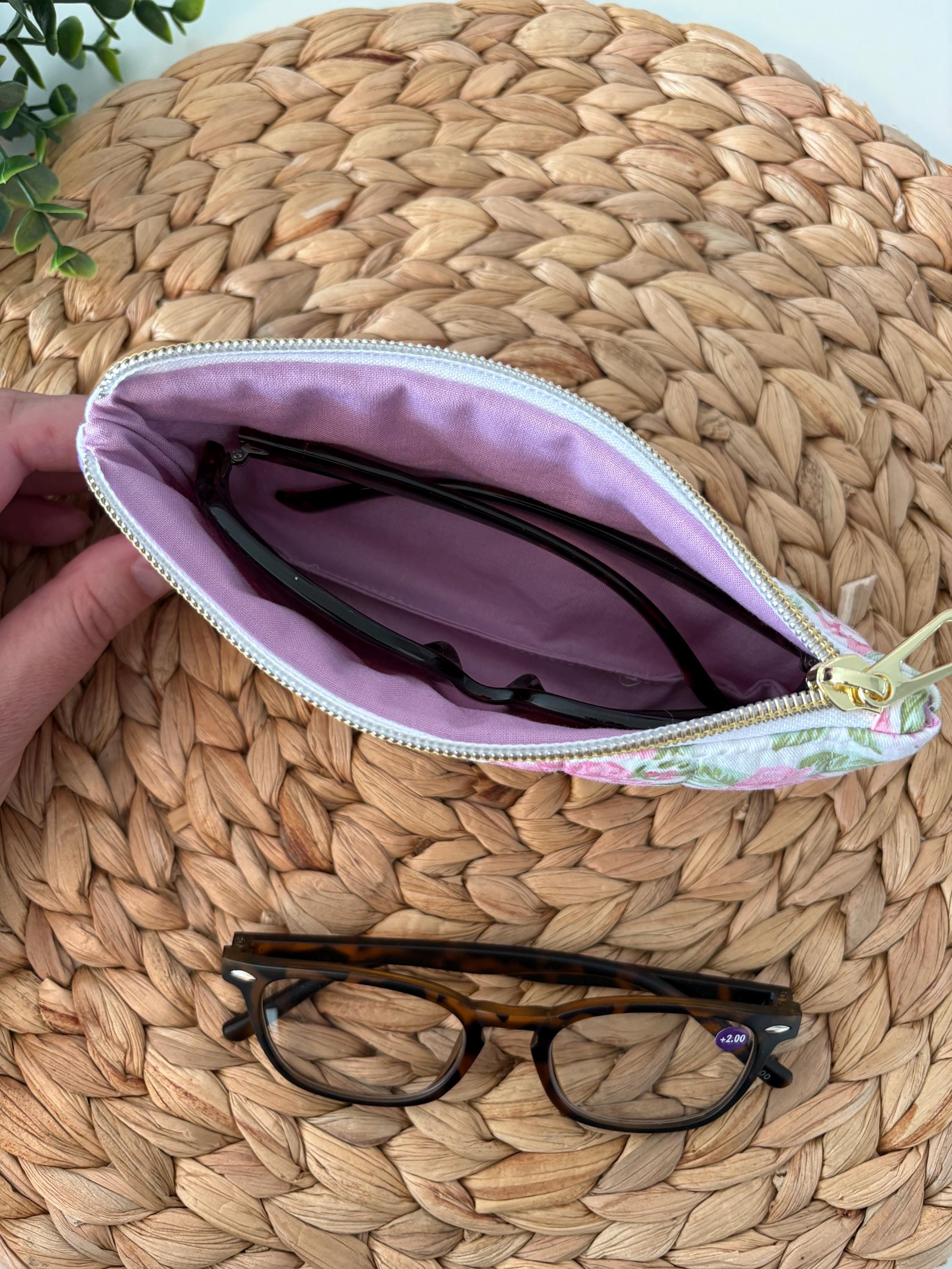 Quilted Sunglasses case: Strawberry Patchwork Pencil case, reading glasses zipper pouch - All About Bags Co
