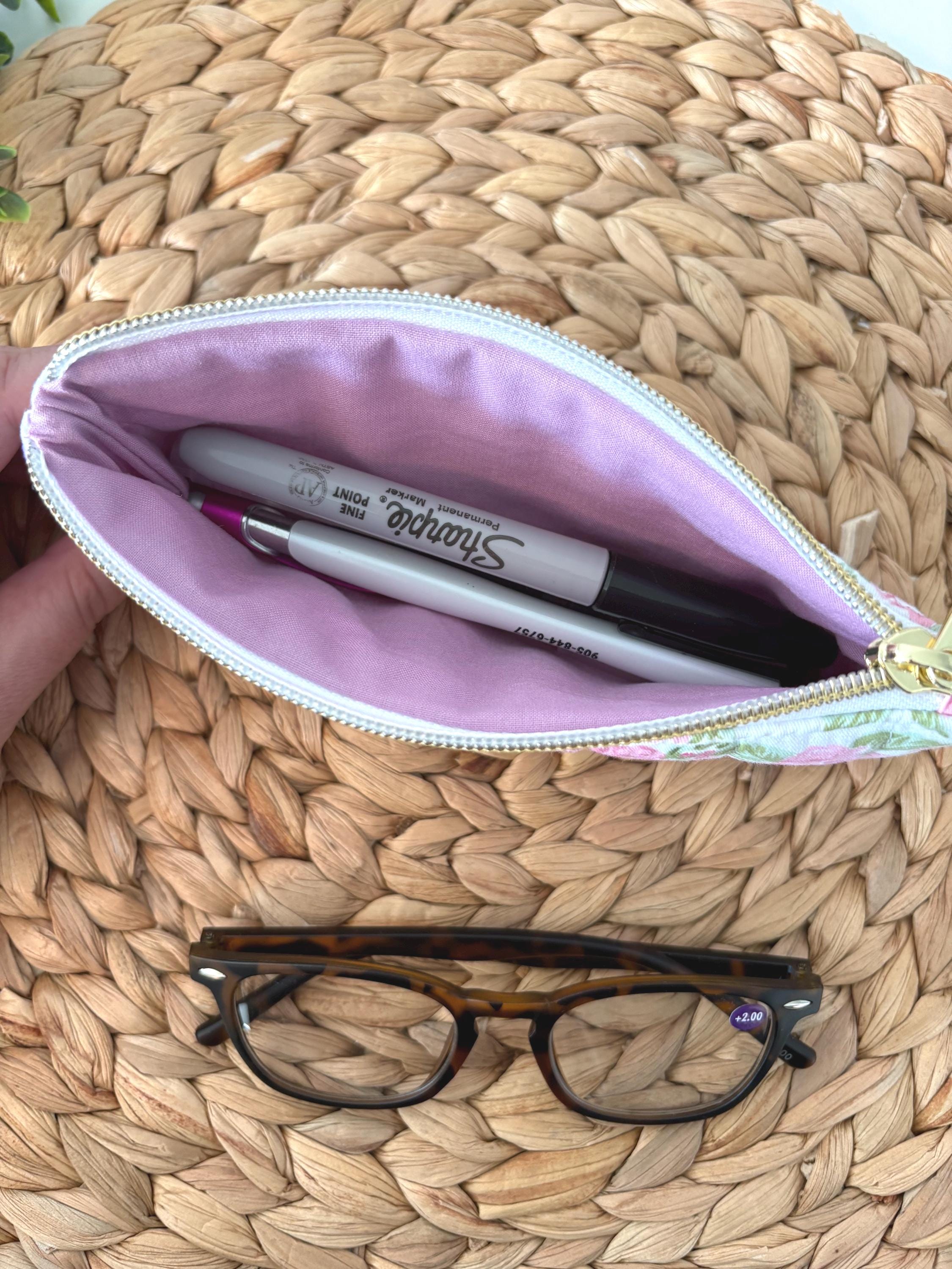 Quilted Sunglasses case: Strawberry Patchwork Pencil case, reading glasses zipper pouch - All About Bags Co
