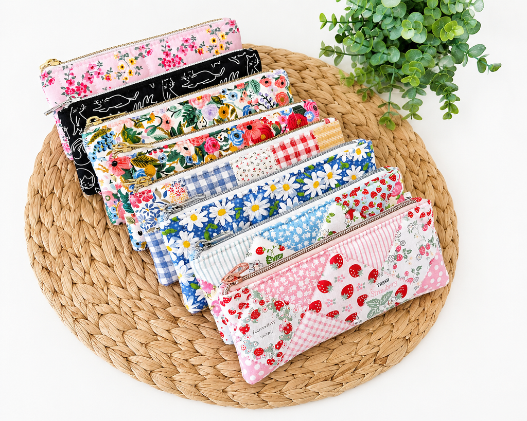 Quilted Sunglasses Case – Strawberry Patchwork Pouch for Reading Glasses, Pencil Case Organizer - All About Bags Co