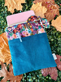 Quilted Kindle Sleeve: Rifle Paper Co Floral with turquoise Corduroy Pocket