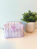 Soft Quilted Purple patchwork Makeup Bag with water - resistant lining - Square Boxy Cosmetic Case - All About Bags Co