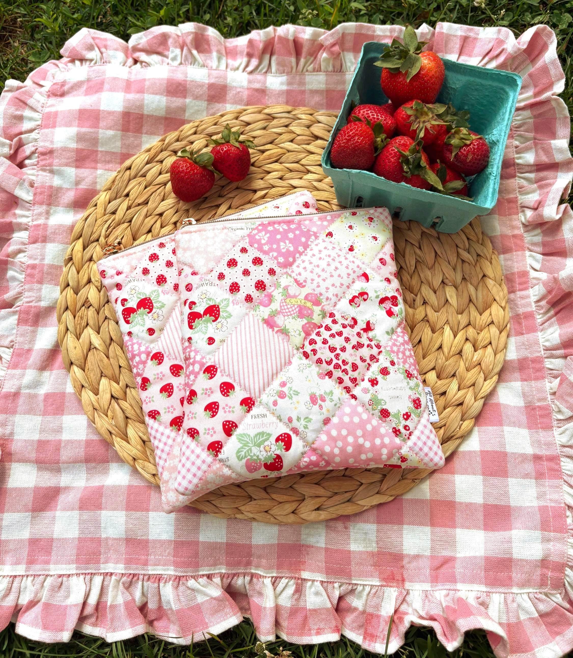 Strawberry Patchwork Kindle Sleeve – Quilted Cotton E - Reader Case - All About Bags Co