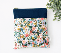 Turquoise Corduroy Book Sleeve with Floral Pocket – Quilted Kindle Case - All About Bags Co
